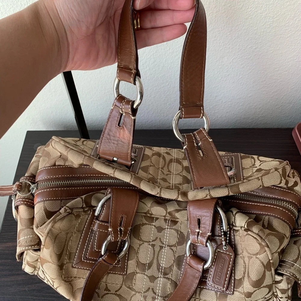 Coach Tan and Brown Signature Satchel - Picture 9 of 16